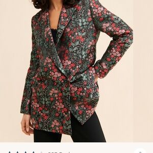 Anthropologie Floral Metallic Long Blazer - Black & Pink